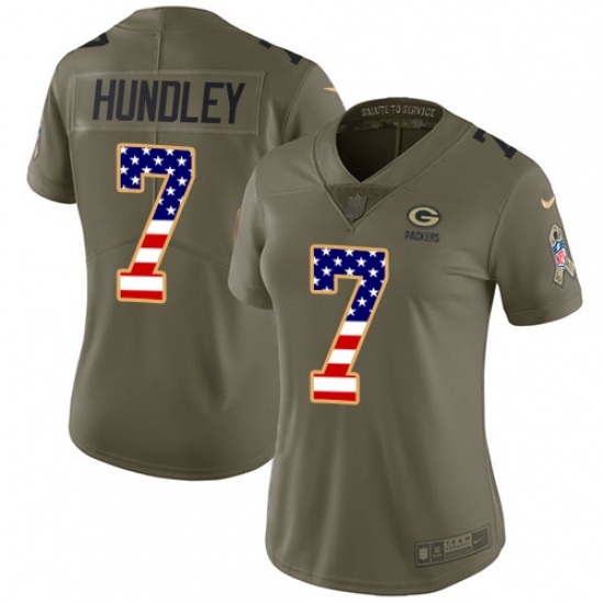 Women's Nike Green Bay Packers #7 Brett Hundley Limited Olive/USA Flag 2017 Salute to Service NFL Jersey - Ujersey
