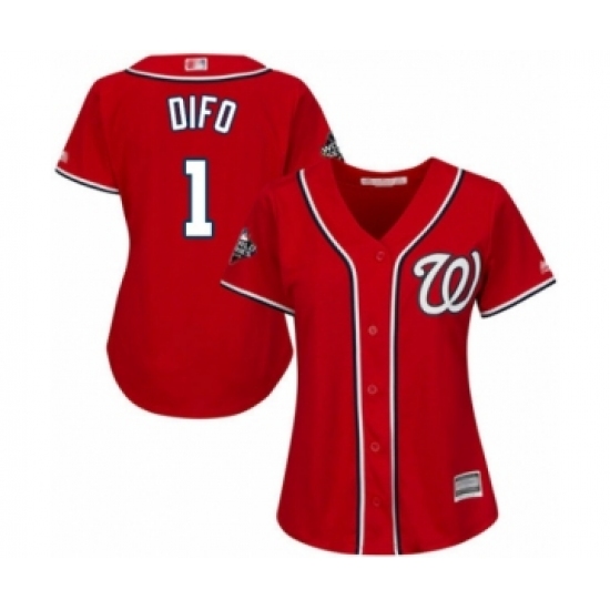 Women's Washington Nationals #1 Wilmer Difo Authentic Red Alternate 1 Cool Base 2019 World Series Bound Baseball Jersey - Ujersey