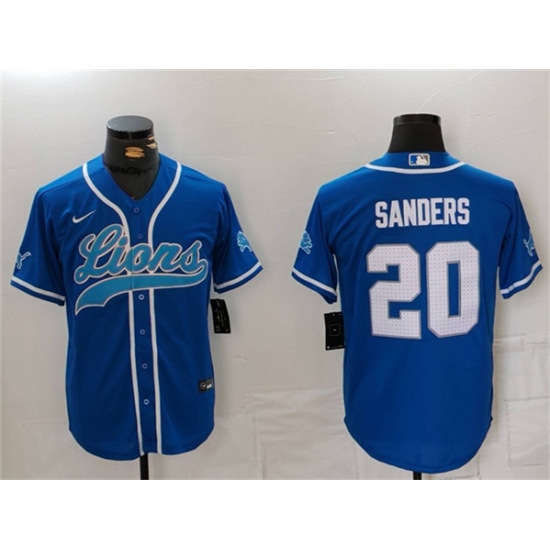 Men's Detroit Lions #20 Barry Sanders Blue Cool Base Stitched Baseball Jersey - Ujersey