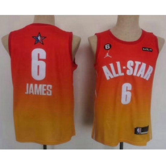 Men's Los Angeles Lakers #6 LeBron James Orange 2022 All Star 6 Patch Icon Sponsor Swingman Jersey - Ujersey