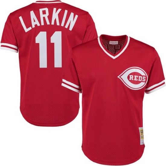Men's Mitchell and Ness Cincinnati Reds #11 Barry Larkin Authentic Red Throwback MLB Jersey - Ujersey