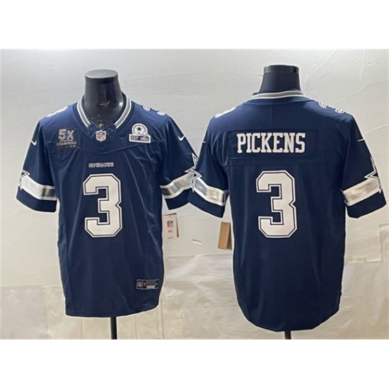 Men's Dallas Cowboys #3 George pickens Navy F.U.S.E. With 5x Super Bowl Champions & Established In 1960 Vapor Limited Football Stitched Jersey - Ujersey