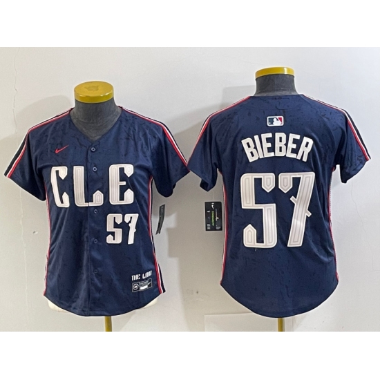 Women's Cleveland Guardians #57 Shane Bieber Number Navy 2024 City Connect Limited Stitched Jersey - Ujersey
