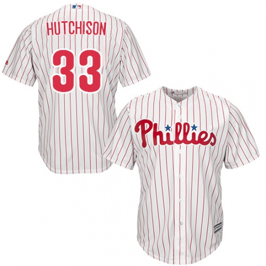 Youth Majestic Philadelphia Phillies #33 Drew Hutchison Authentic White/Red Strip Home Cool Base MLB Jersey - Ujersey