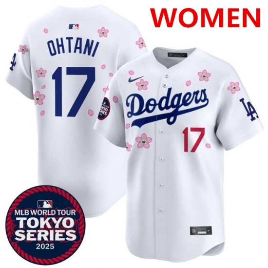 Women's Los Angeles Dodgers #17 Shohei Ohtani White 2025 Tokyo Series Limited Stitched Baseball Jersey(Run Small) - Ujersey