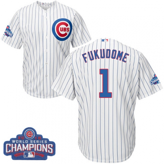 Youth Majestic Chicago Cubs #1 Kosuke Fukudome Authentic White Home 2016 World Series Champions Cool Base MLB Jersey - Ujersey