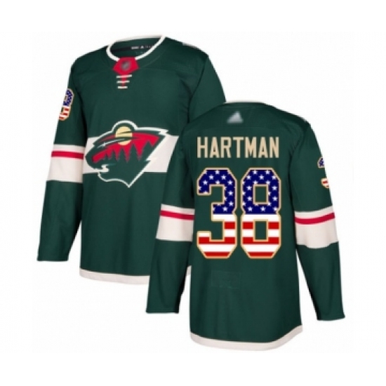 Men's Minnesota Wild #38 Ryan Hartman Authentic Green USA Flag Fashion Hockey Jersey - Ujersey