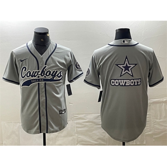 Men's Dallas Cowboys Gray Team Big Logo With Cool Base Stitched Baseball Jersey - Ujersey