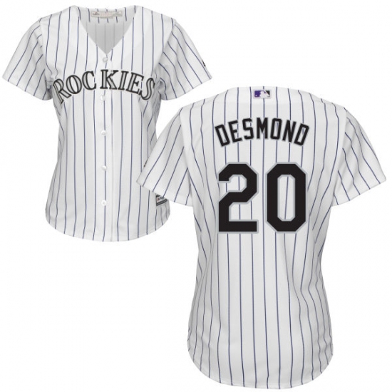 Women's Majestic Colorado Rockies #20 Ian Desmond Replica White Home Cool Base MLB Jersey - Ujersey