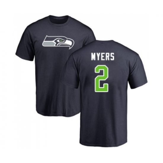 Football Seattle Seahawks #2 Jason Myers Navy Blue Name & Number Logo T-Shirt - Ujersey