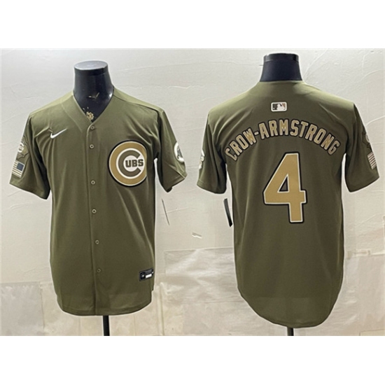 Men's Chicago Cubs #4 Pete Crow-Armstrong Olive 2026 Armed Forces Day Stitched Baseball Jersey - Ujersey