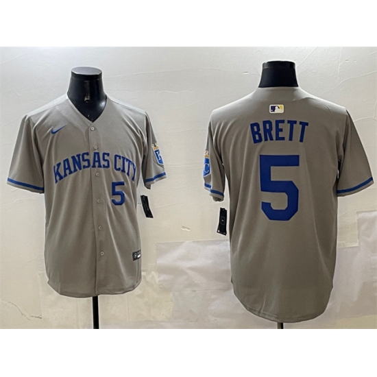 Men's Kansas City Royals #5 George Brett Gray 2024 Away Limited Stitched Baseball Jersey - Ujersey