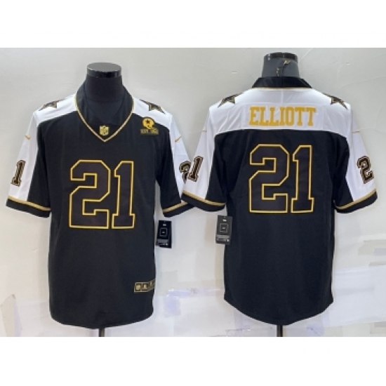 Men's Dallas Cowboys #21 Ezekiel Elliott Black Gold Thanksgiving With Stitched Jersey - Ujersey
