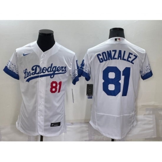 Men's Los Angeles Dodgers #81 Victor Gonzalez White 2021 City Connect Flex Base Stitched Jersey - Ujersey
