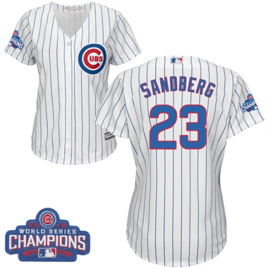 Women's Majestic Chicago Cubs #23 Ryne Sandberg Authentic White Home 2016 World Series Champions Cool Base MLB Jersey - Ujersey