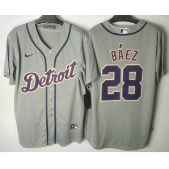 Men's Detroit Tigers #28 Javier Baez Grey Stitched Cool Base Nike Jersey - Ujersey