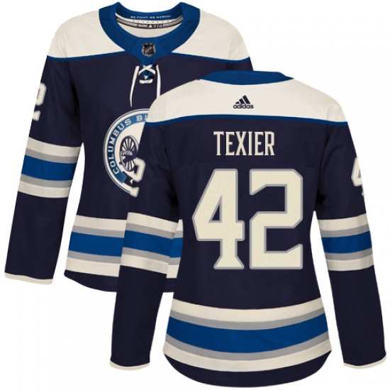 Women's Adidas Columbus Blue Jackets #42 Alexandre Texier Authentic Navy Blue Alternate NHL Jersey - Ujersey