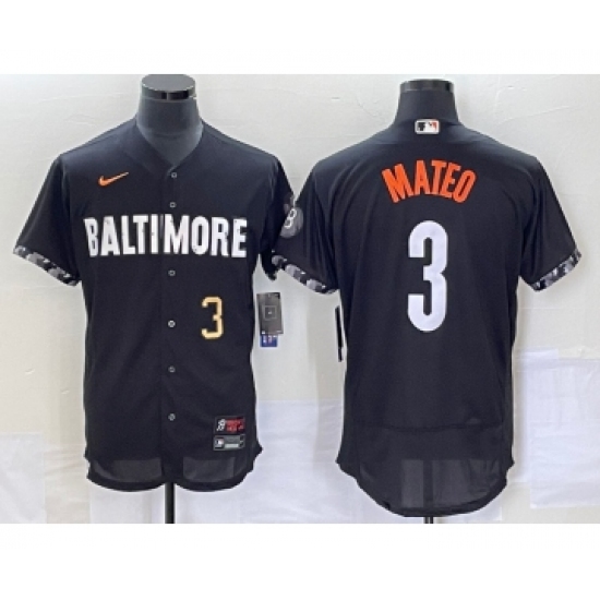 Men's Baltimore Orioles #3 Jorge Mateo Number Black 2023 City Connect Flex Base Stitched Jersey 2 - Ujersey