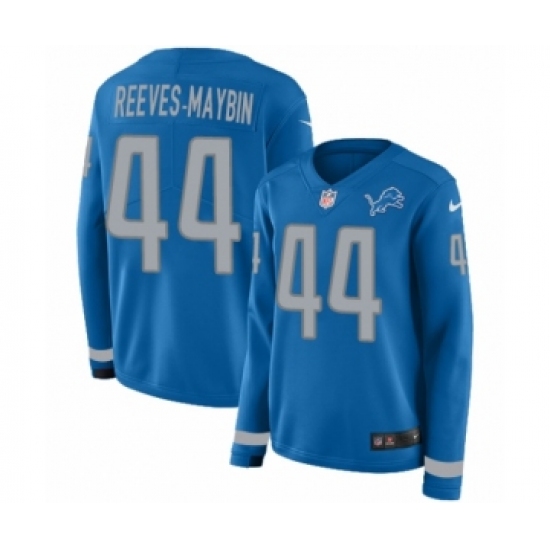 Women's Nike Detroit Lions #44 Jalen Reeves-Maybin Limited Blue Therma Long Sleeve NFL Jersey - Ujersey