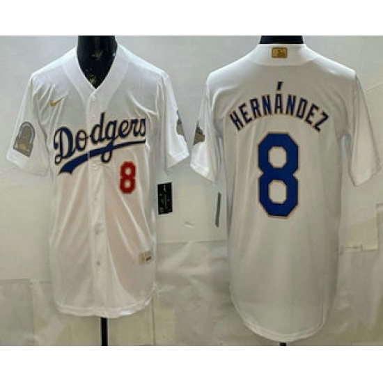 Men's Los Angeles Dodgers #8 Enrique Hernandez White Gold World Series Champions Collection Limited Jersey - Ujersey