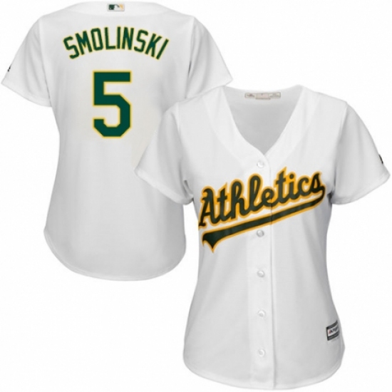 Women's Majestic Oakland Athletics #5 Jake Smolinski Replica White Home Cool Base MLB Jersey - Ujersey