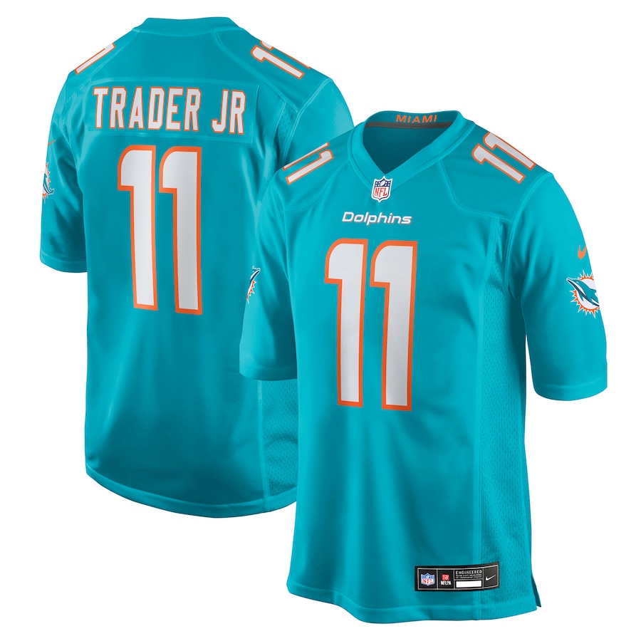 Men's Miami Dolphins Dante Trader Jr Nike Aqua Team Game Jersey - Ujersey