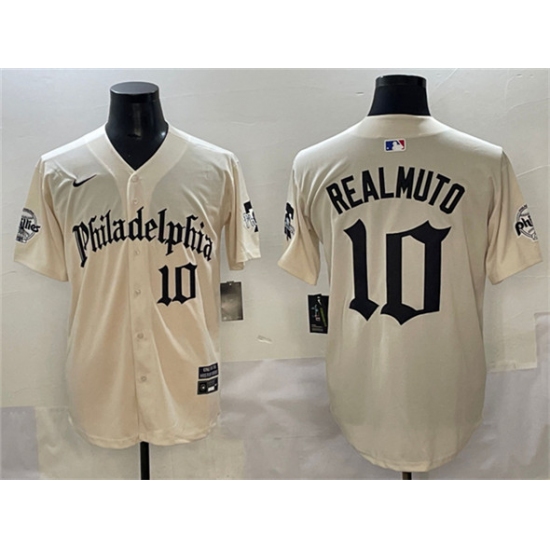 Men's Philadelphia Phillies #10 J.T. Realmuto Cream Gothic Vapor Limited Stitched Jersey - Ujersey