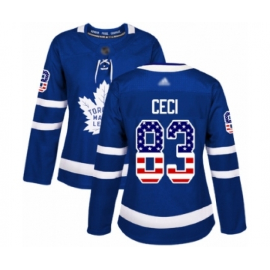 Women's Toronto Maple Leafs #83 Cody Ceci Authentic Royal Blue USA Flag Fashion Hockey Jersey - Ujersey