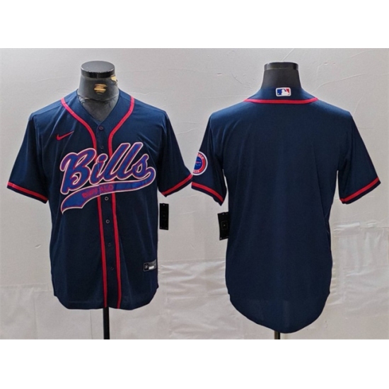 Men's Buffalo Bills Blank Navy With Cool Base Stitched Baseball Jersey - Ujersey