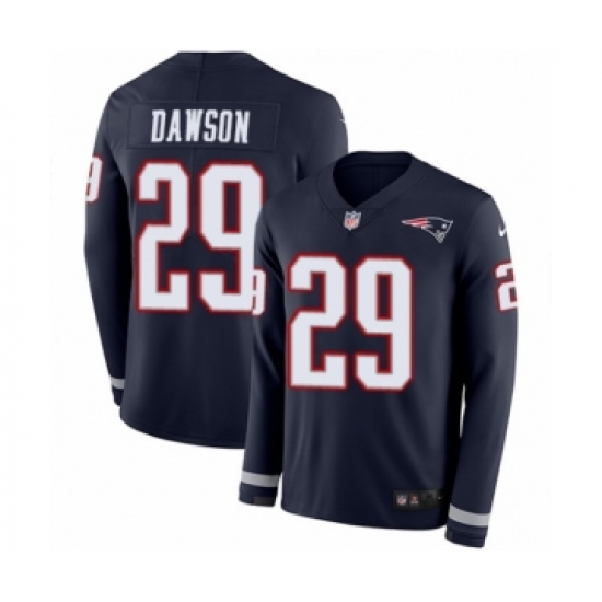 Youth Nike New England Patriots #29 Duke Dawson Limited Navy Blue Therma Long Sleeve NFL Jersey - Ujersey