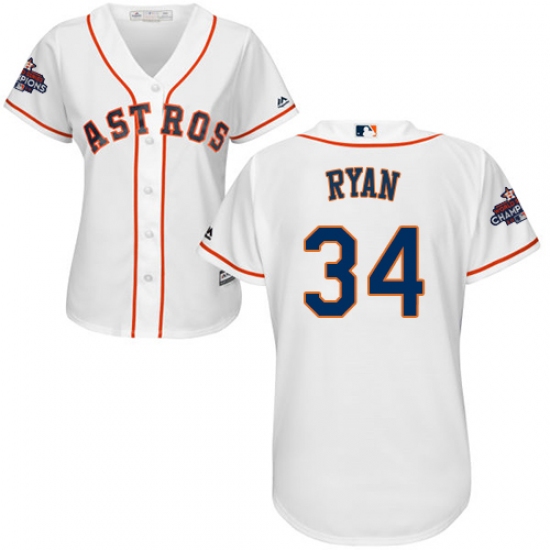 Women's Majestic Houston Astros #34 Nolan Ryan Authentic White Home 2017 World Series Champions Cool Base MLB Jersey - Ujersey