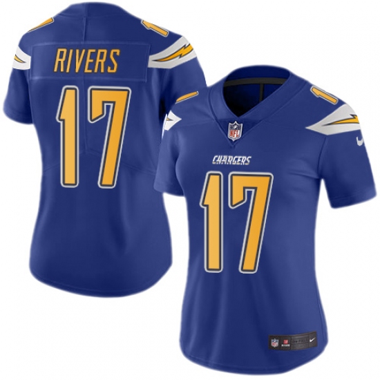 Women's Nike Los Angeles Chargers #17 Philip Rivers Limited Electric Blue Rush Vapor Untouchable NFL Jersey - Ujersey
