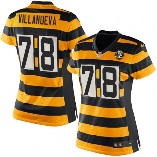 Women's Nike Pittsburgh Steelers #78 Alejandro Villanueva Game Yellow/Black Alternate 80TH Anniversary Throwback NFL Jersey - Ujersey
