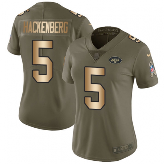 Women's Nike New York Jets #5 Christian Hackenberg Limited Olive/Gold 2017 Salute to Service NFL Jersey - Ujersey