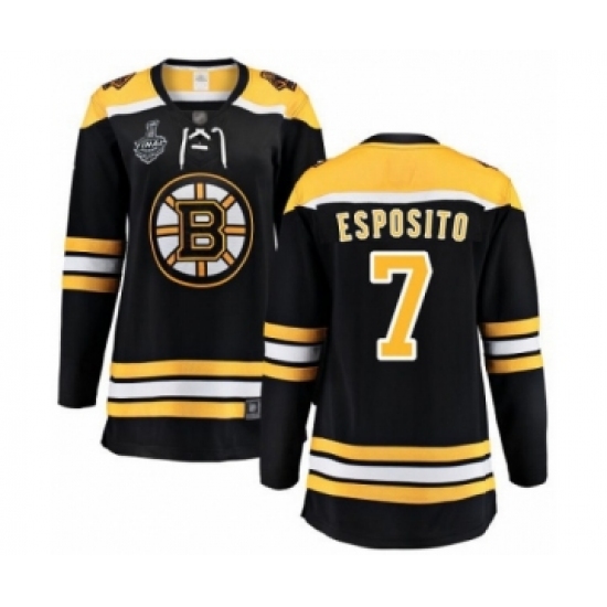 Women's Boston Bruins #7 Phil Esposito Authentic Black Home Fanatics Branded Breakaway 2019 Stanley Cup Final Bound Hockey Jersey