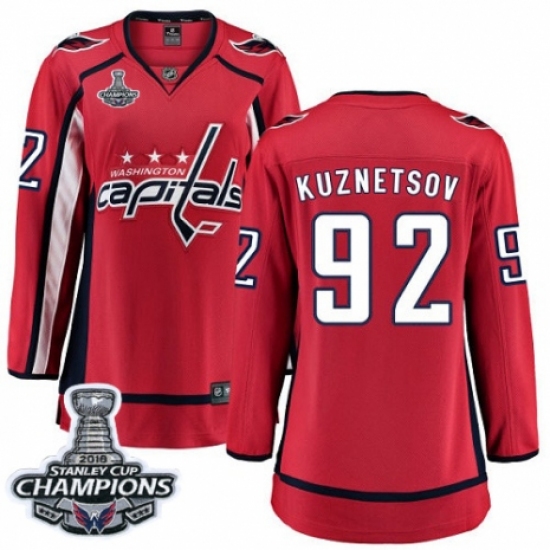 Women's Washington Capitals #92 Evgeny Kuznetsov Fanatics Branded Red Home Breakaway 2018 Stanley Cup Final Champions NHL Jersey - Ujersey