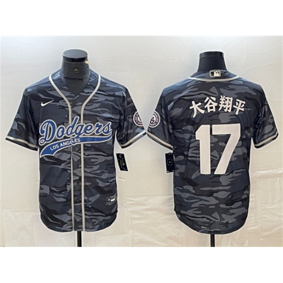 Men's Los Angeles Dodgers #17 大谷翔平 Gray Camo Cool Base With Stitched Baseball Jersey