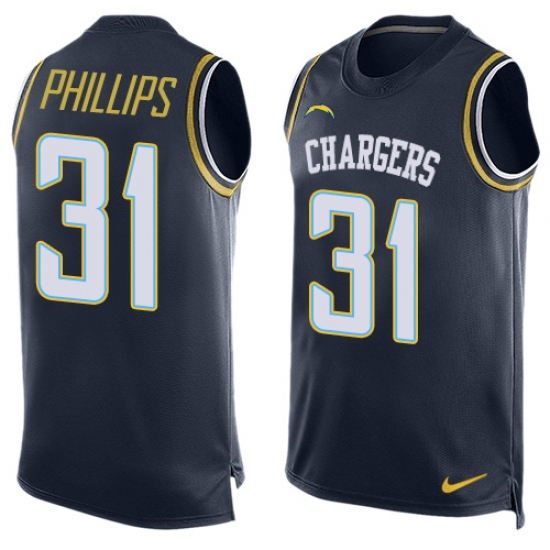 Men's Nike Los Angeles Chargers #31 Adrian Phillips Limited Navy Blue Player Name & Number Tank Top NFL Jersey - Ujersey