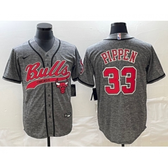 Men's Chicago Bulls #33 Scottie Pippen Grey Gridiron Cool Base Stitched Baseball Jersey