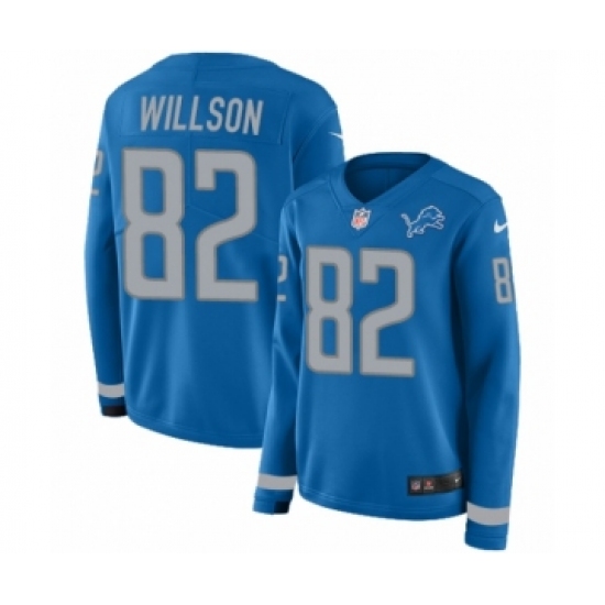 Women's Nike Detroit Lions #82 Luke Willson Limited Blue Therma Long Sleeve NFL Jersey - Ujersey
