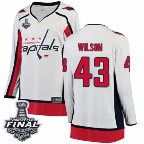 Women's Washington Capitals #43 Tom Wilson Fanatics Branded White Away Breakaway 2018 Stanley Cup Final NHL Jersey - Ujersey