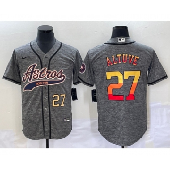 Men's Houston Astros #27 Jose Altuve Number Grey Gridiron Cool Base Stitched Baseball Jersey - Ujersey