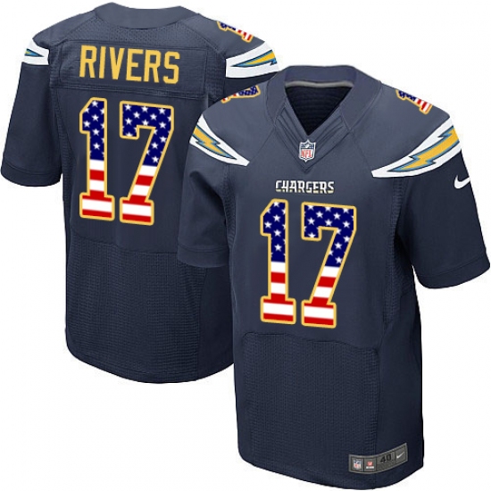 Men's Nike Los Angeles Chargers #17 Philip Rivers Elite Navy Blue Home USA Flag Fashion NFL Jersey - ujerseystore