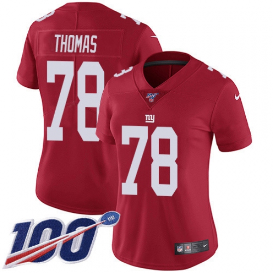 Women's New York Giants #78 Andrew Thomas Red Alternate Stitched NFL 100th Season Vapor Untouchable Limited Jersey - Ujersey