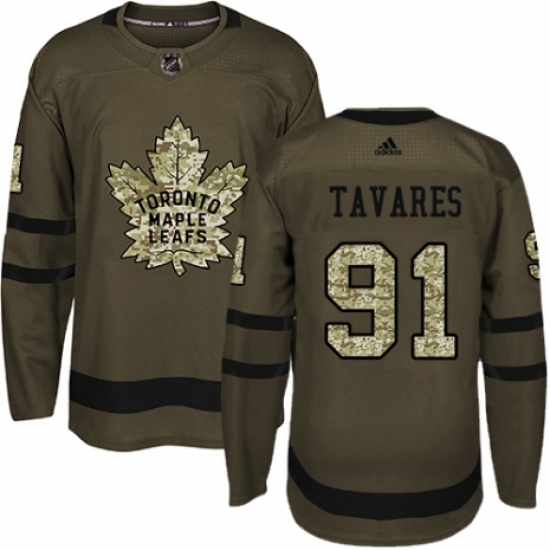 Men's Adidas Toronto Maple Leafs #91 John Tavares Authentic Green Salute to Service NHL Jersey - Ujersey