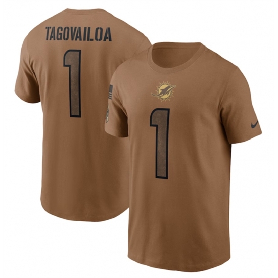 Men's Miami Dolphins #1 Tua Tagovailoa 2023 Brown Salute To Service T Shirt - Ujersey