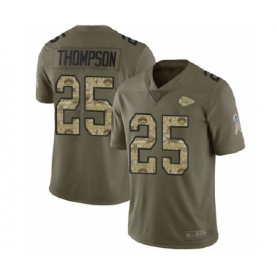 Men's Kansas City Chiefs #25 Darwin Thompson Limited Olive Camo 2017 Salute to Service Football Jersey - Ujersey