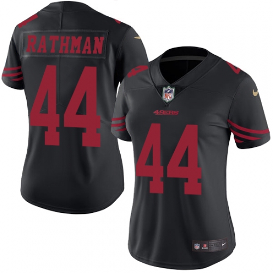 Women's Nike San Francisco 49ers #44 Tom Rathman Limited Black Rush Vapor Untouchable NFL Jersey - Ujersey