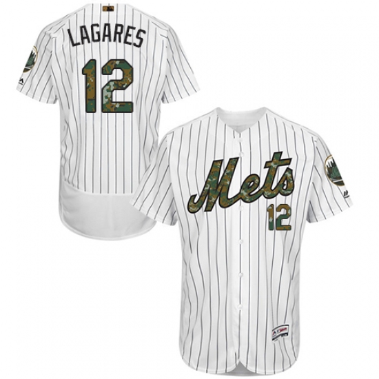 Men's Majestic New York Mets #12 Juan Lagares Authentic White 2016 Memorial Day Fashion Flex Base MLB Jersey - Ujersey