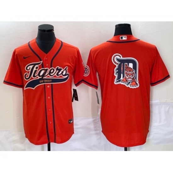 Men's Detroit Tigers Orange Team Big Logo Cool Base Stitched Baseball Jersey - Ujersey